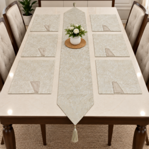 Elegant Ivory Floral Shingai Table Runner & Placemat Set