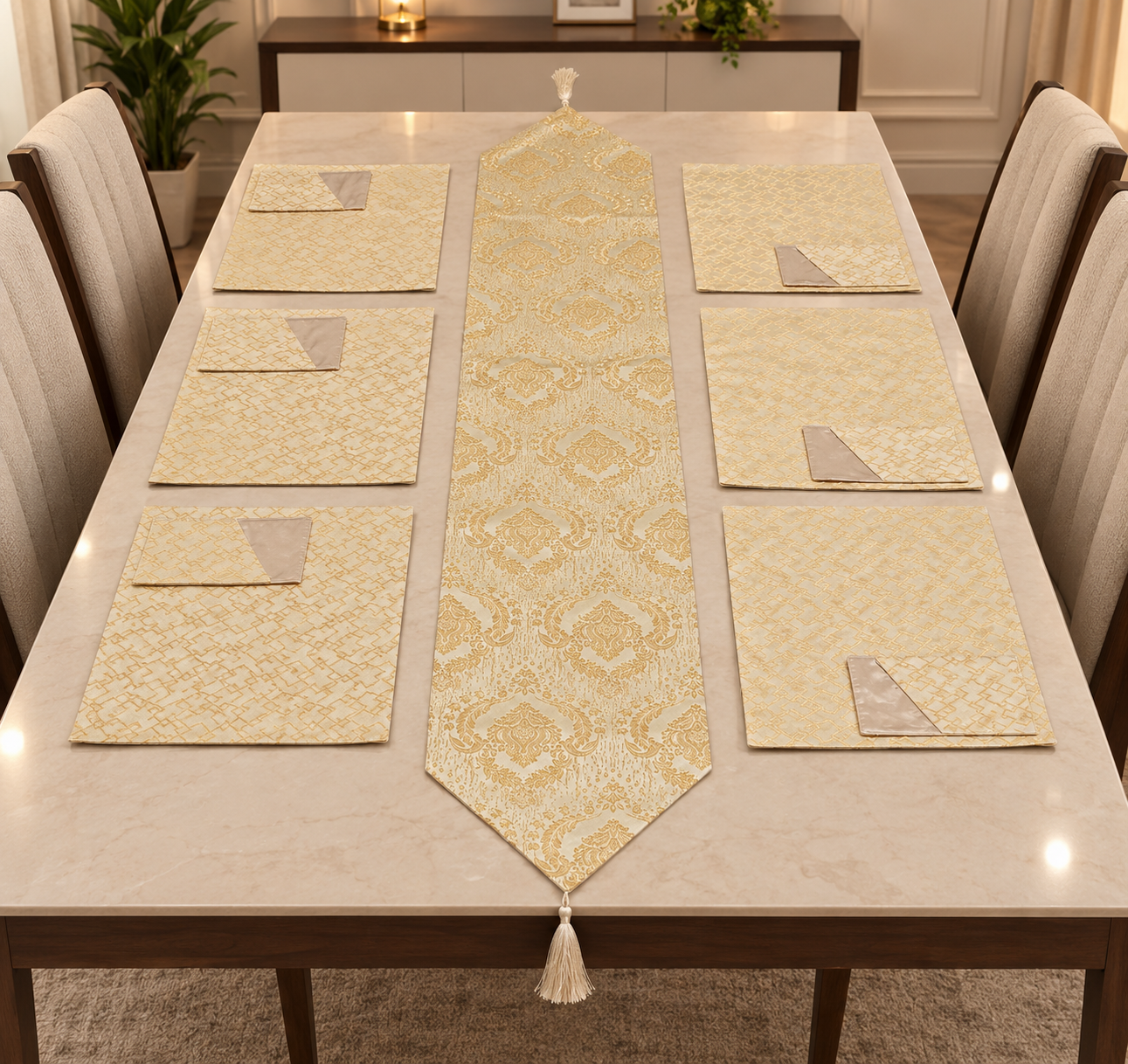 Premium Gold Shingai Table Runner & Placemat Set