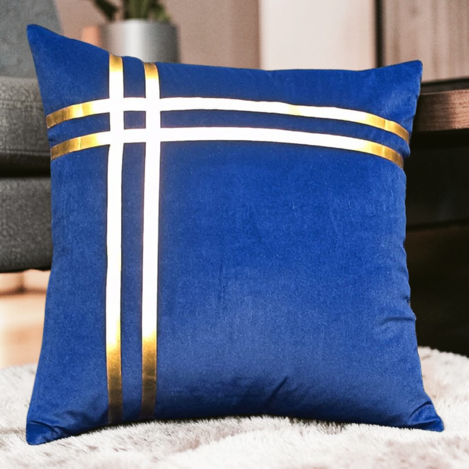 Luxury Laser Cut Cushion Velvet Blue