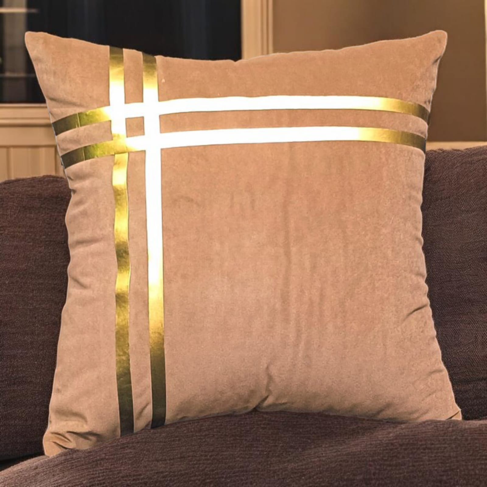 Luxury Laser Cut Cushion Velvet Light Brown