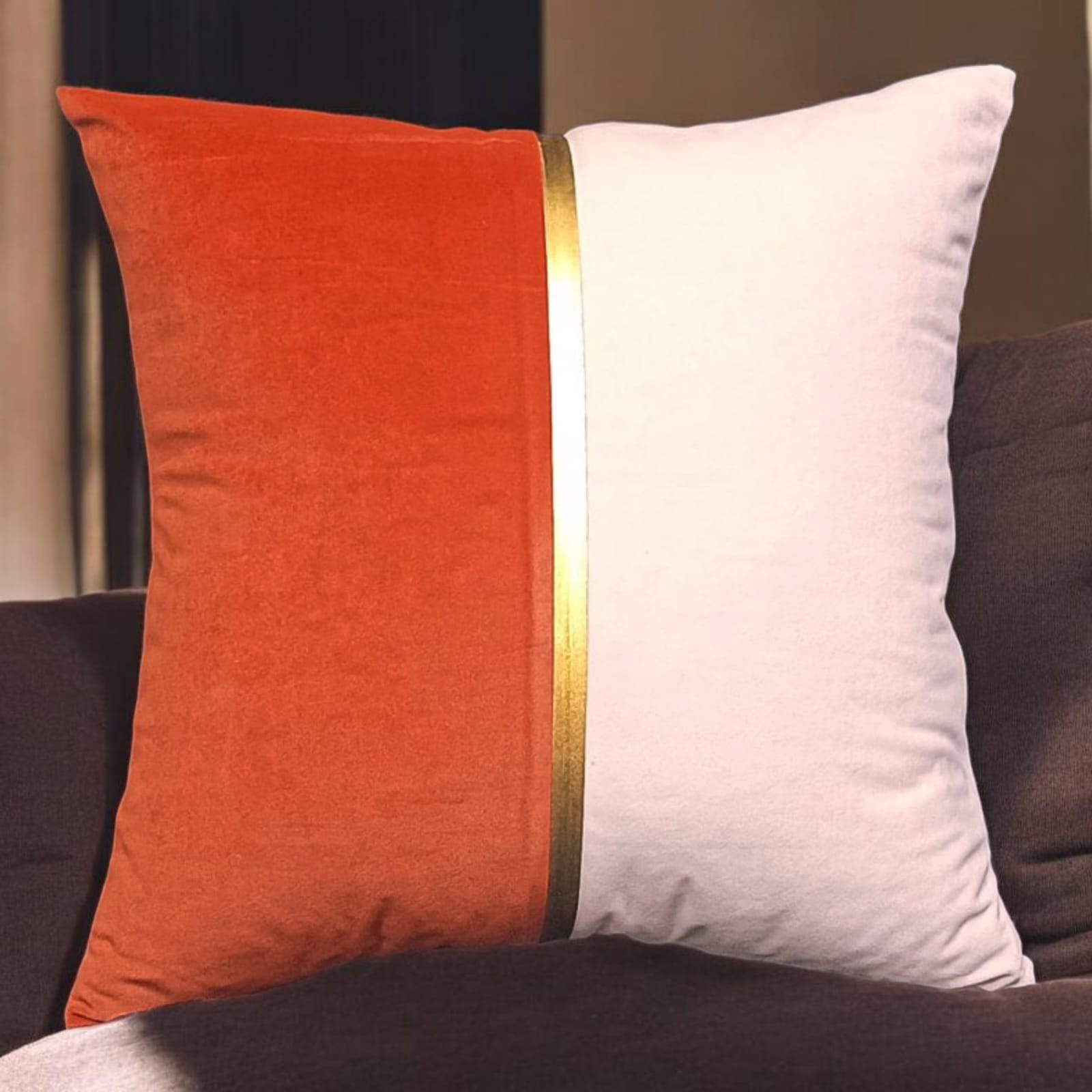 Luxury Patch Work Cushion Velvet Orange White