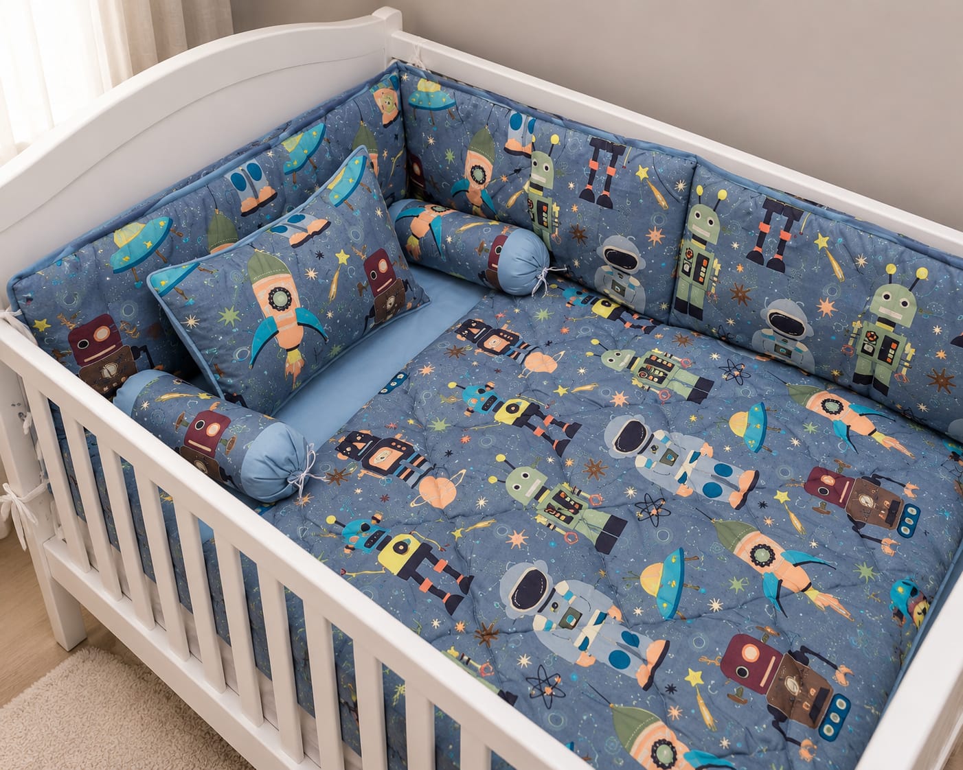 Luxury Baby Cot Bedding Set Light Blue