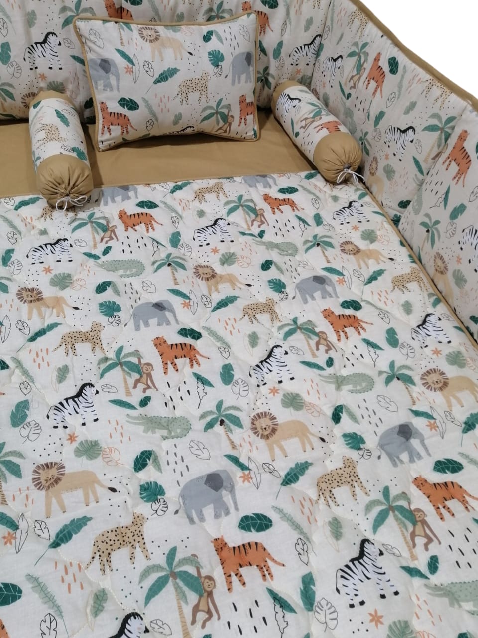 Luxury Baby Cot Bedding Set White (Brown)