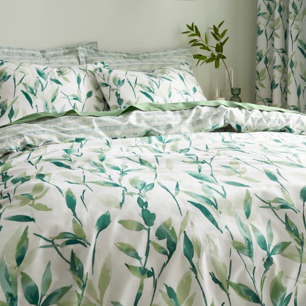 Luxury Export Quality 3 Pcs Bedsheet Green Leaf Cotton White