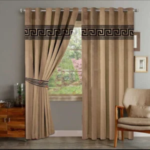 Beige Laser Cut 1 Pair 2 Panels Velvet Curtain