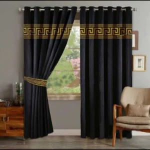 Black Golden Laser Cut 1 Pair 2 Panels Velvet Curtain