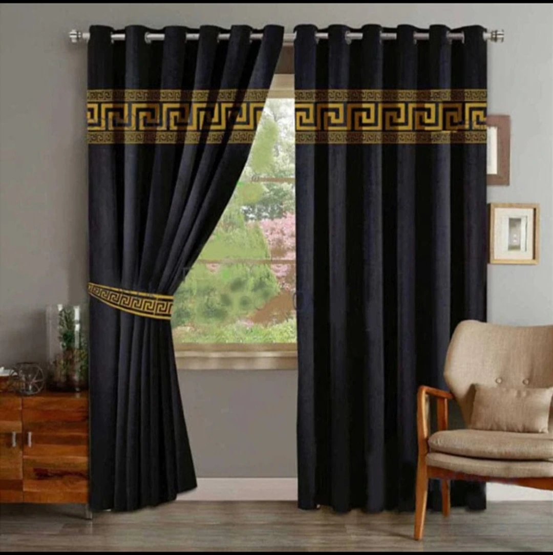 Black Golden Laser Cut 1 Pair 2 Panels Velvet Curtain