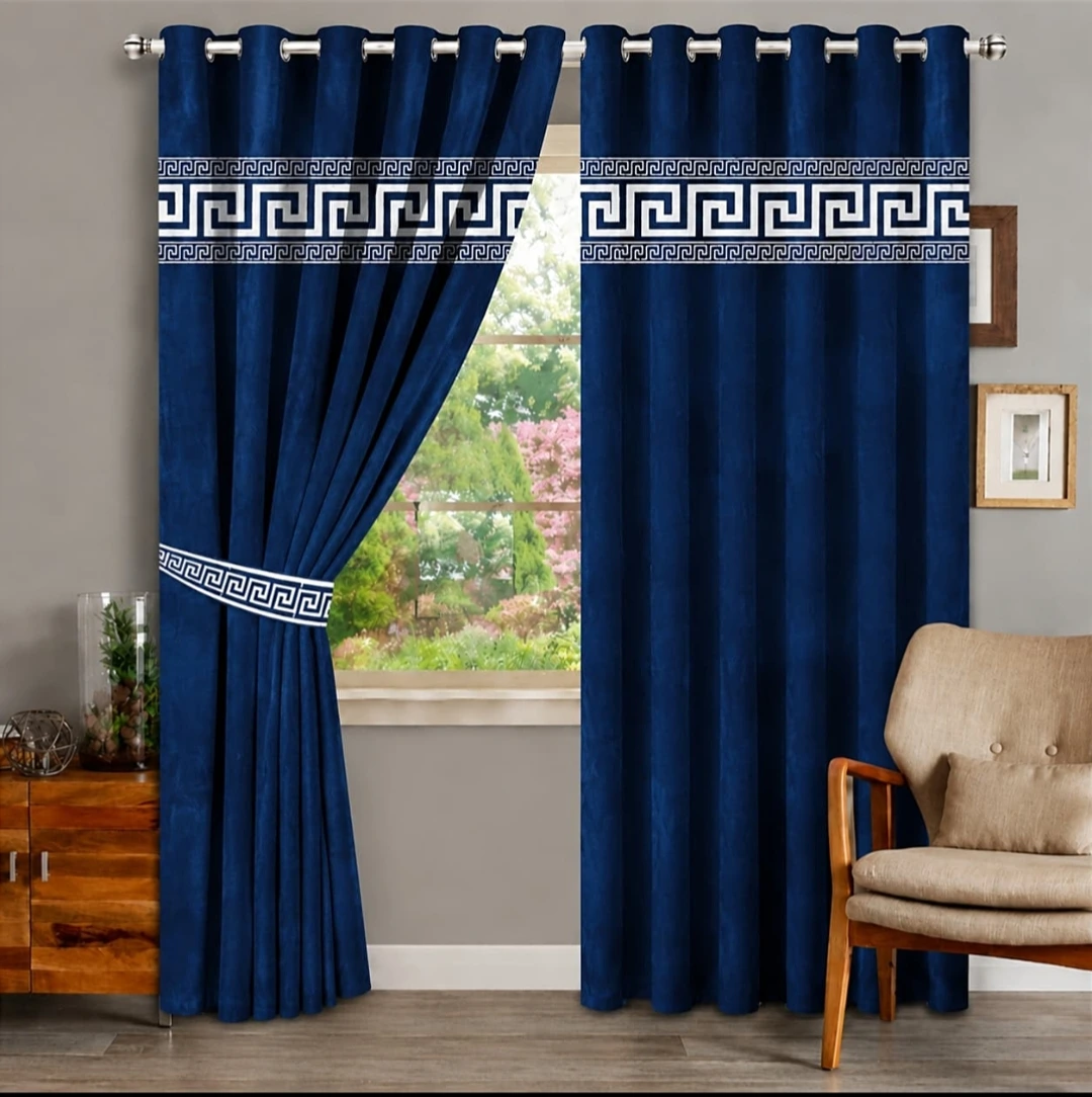 Blue Laser Cut 1 Pair 2 Panels Velvet Curtain