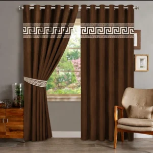 Brown Laser Cut 1 Pair 2 Panels Velvet Curtain