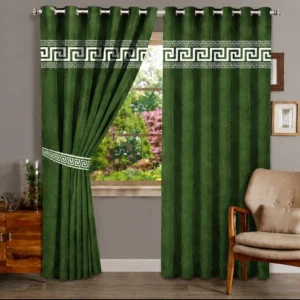 Green Laser Cut 1 Pair 2 Panels Velvet Curtain