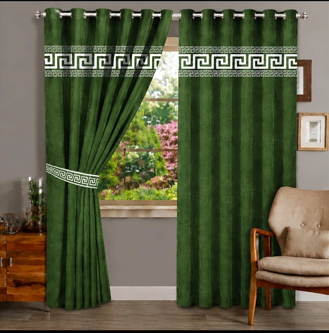 Green Laser Cut 1 Pair 2 Panels Velvet Curtain