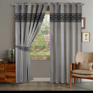 Grey Laser Cut 1 Pair 2 Panels Velvet Curtain
