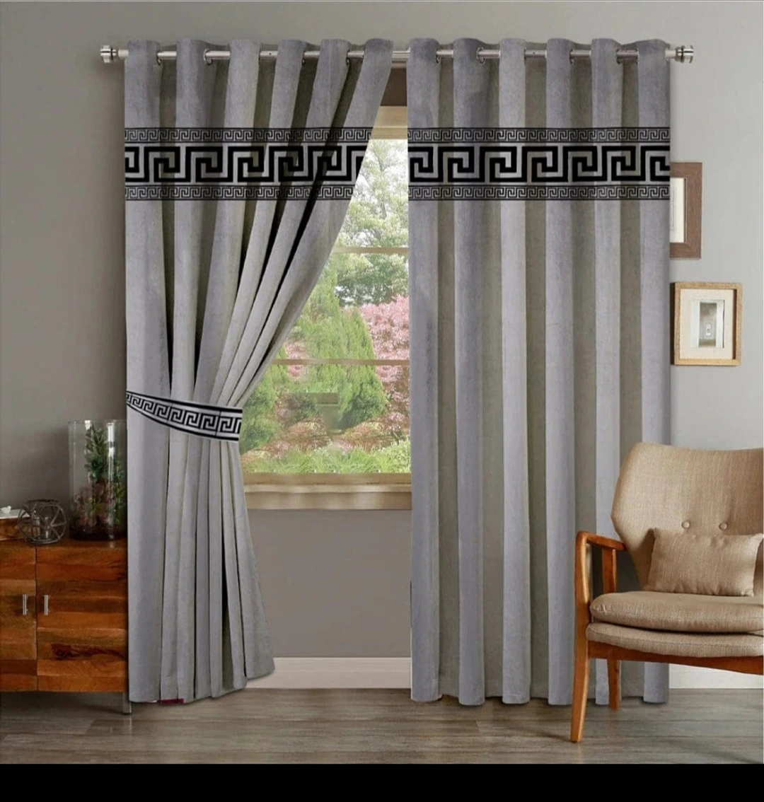 Grey Laser Cut 1 Pair 2 Panels Velvet Curtain