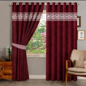 Maroon Laser Cut 1 Pair 2 Panels Velvet Curtain
