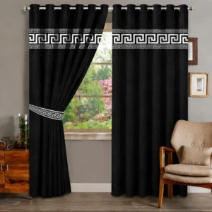 Black Laser Cut 1 Pair 2 Panels Velvet Curtain