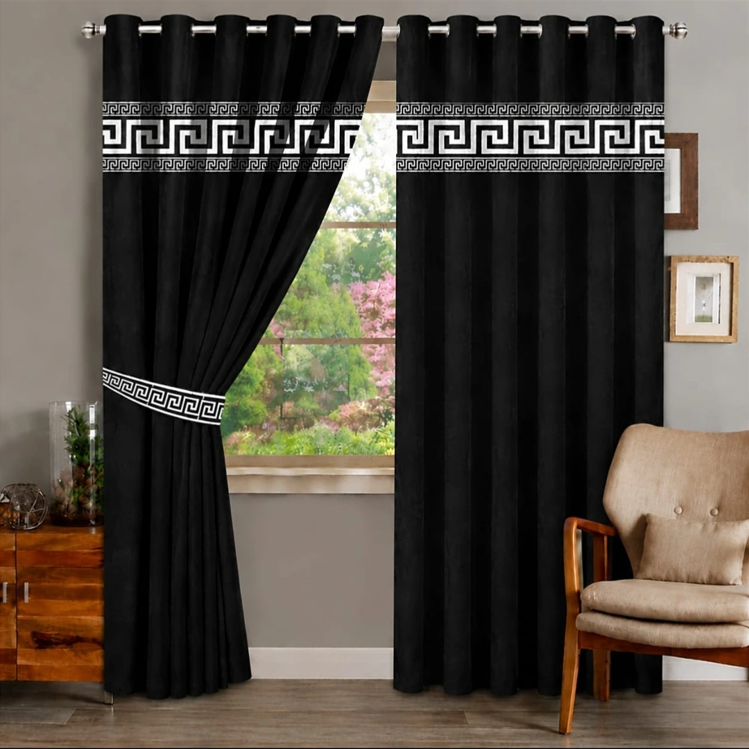 Black Laser Cut 1 Pair 2 Panels Velvet Curtain