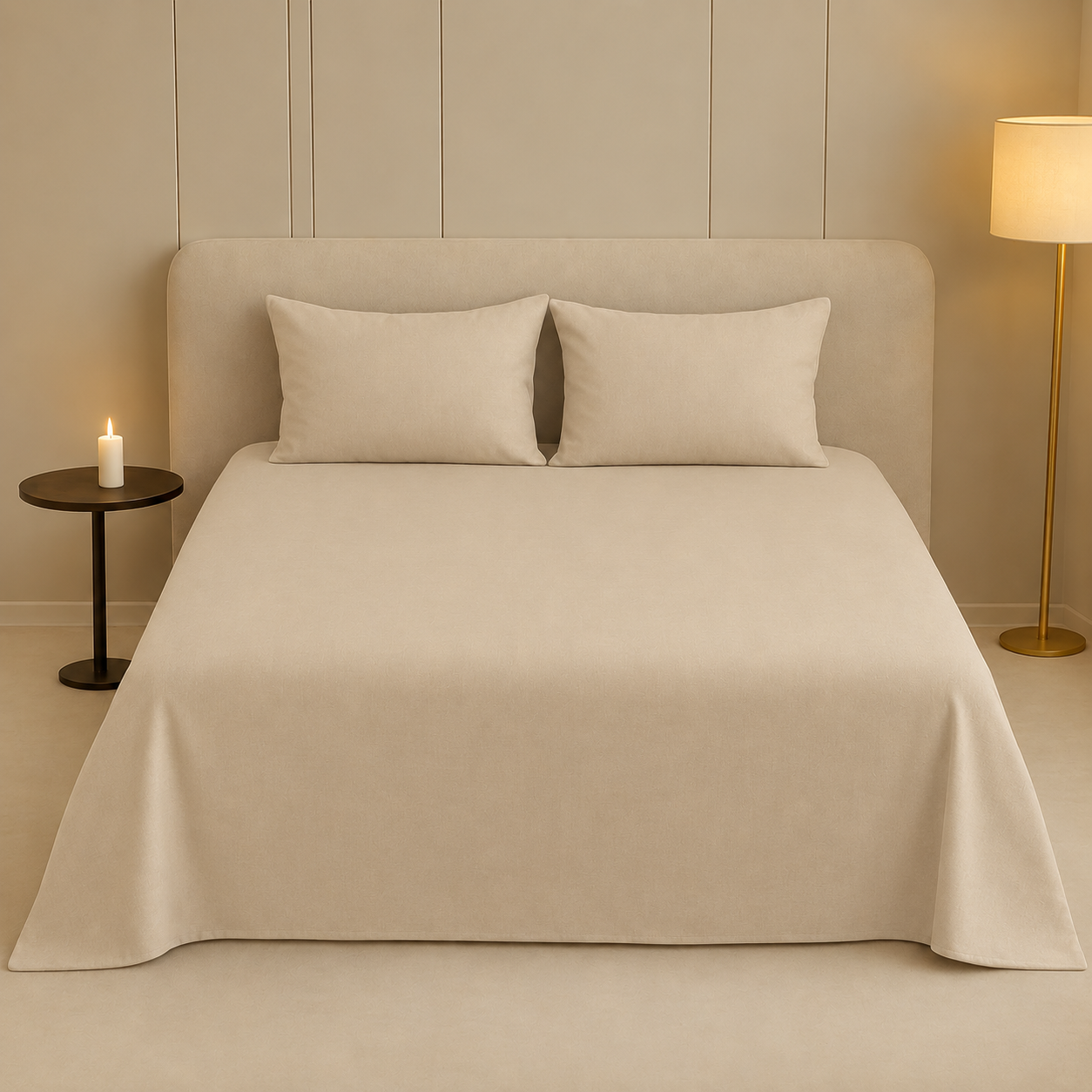 Luxury Export Quality Cotton Pain Bedsheet Biege