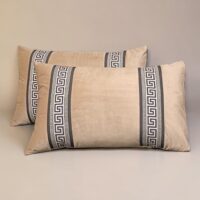 BIEGE PATCH WORK 1 PAIR 2 PCS VELVET PILLOW COVER