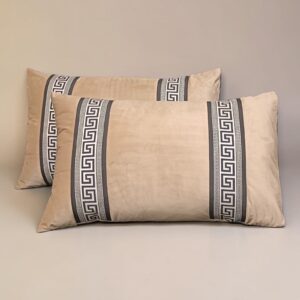 BIEGE PATCH WORK 1 PAIR 2 PCS VELVET PILLOW COVER