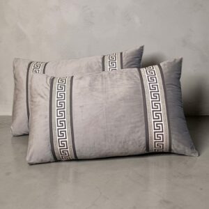 GREY PATCH WORK 1 PAIR 2 PCS VELVET PILLOW COVER
