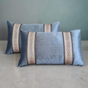 LIGHT BLUE PATCH WORK 1 PAIR 2 PCS VELVET PILLOW COVER