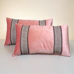 PINK PATCH WORK 1 PAIR 2 PCS VELVET PILLOW COVER