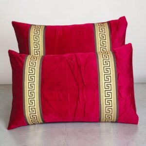 RED PATCH WORK 1 PAIR 2 PCS VELVET PILLOW COVER