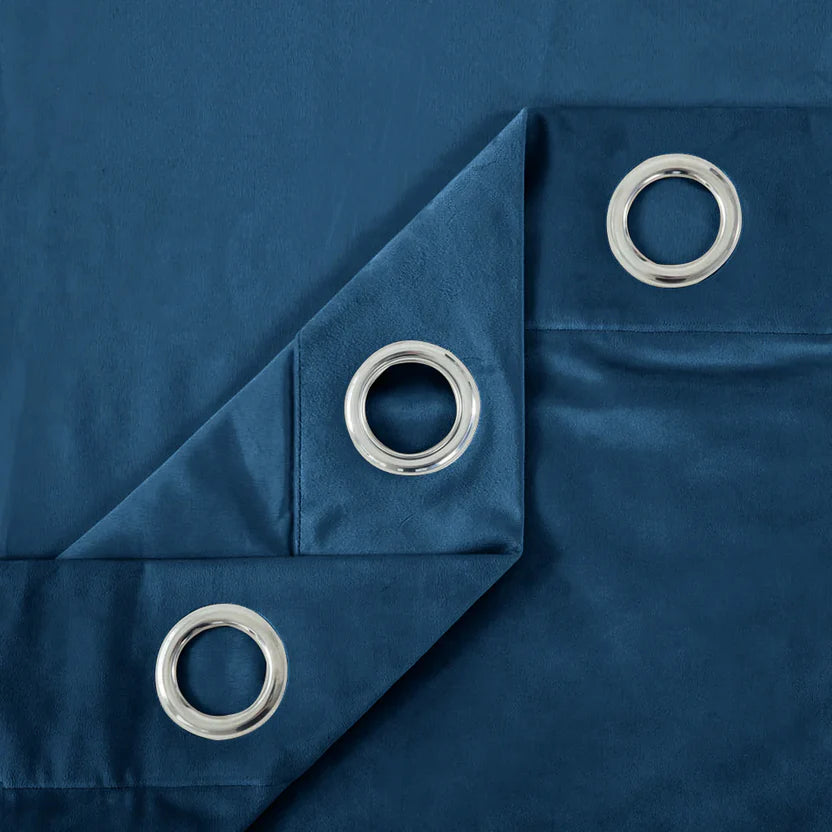 Blue Plain 1 Pair 2 Panels Velvet Curtain
