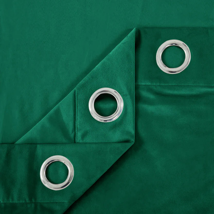 Green Plain 1 Pair 2 Panels Velvet Curtain