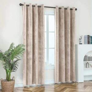 Biege Plain 1 Pair 2 Panels Velvet Curtain