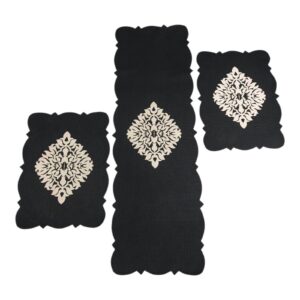 Black 3 PCs Table Runner Set Jute Fabric