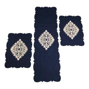 Blue 3 PCs Table Runner Set Jute Fabric