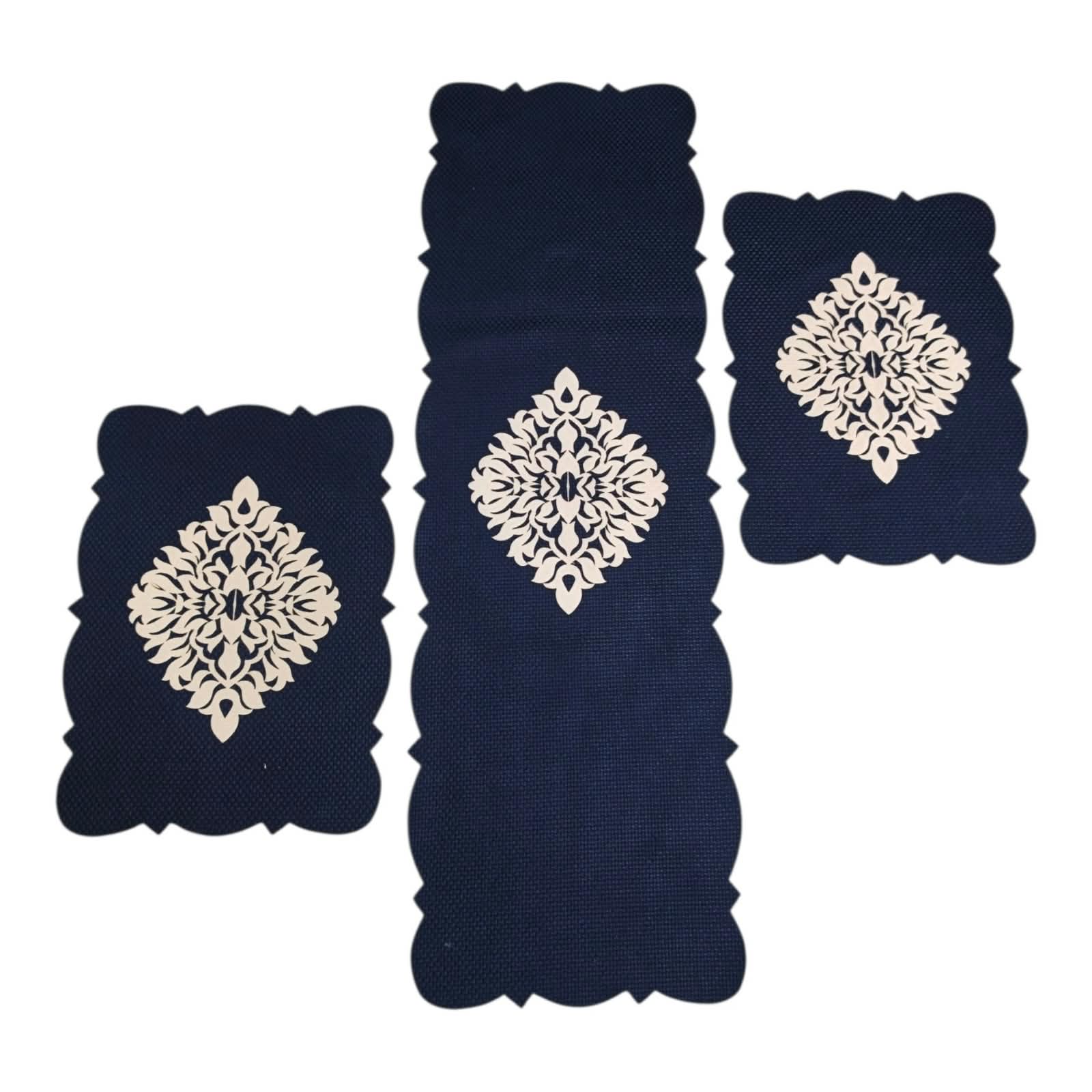 Blue 3 PCs Table Runner Set Jute Fabric