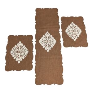 Brown 3 PCs Table Runner Set Jute Fabric
