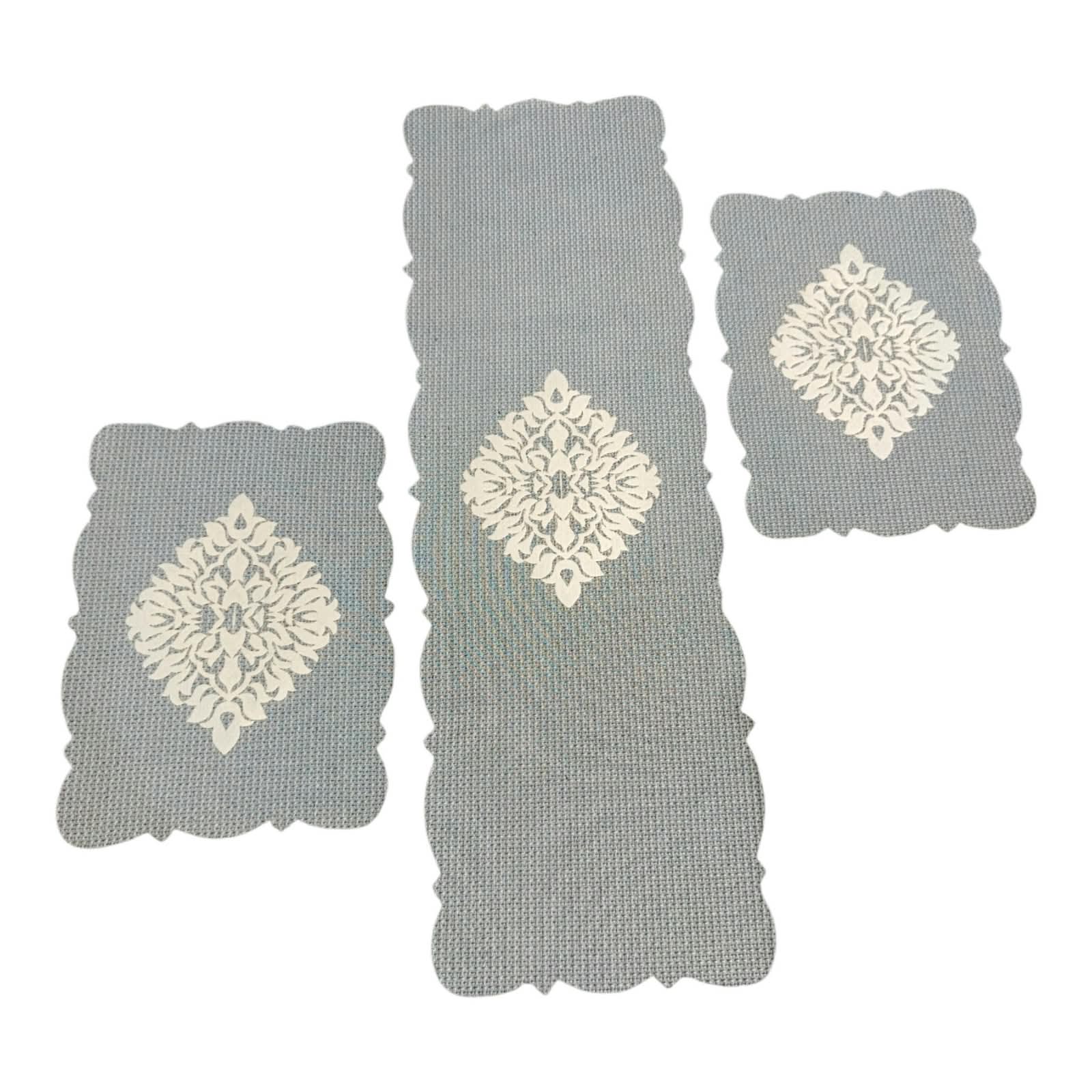 Grey 3 PCs Table Runner Set Jute Fabric