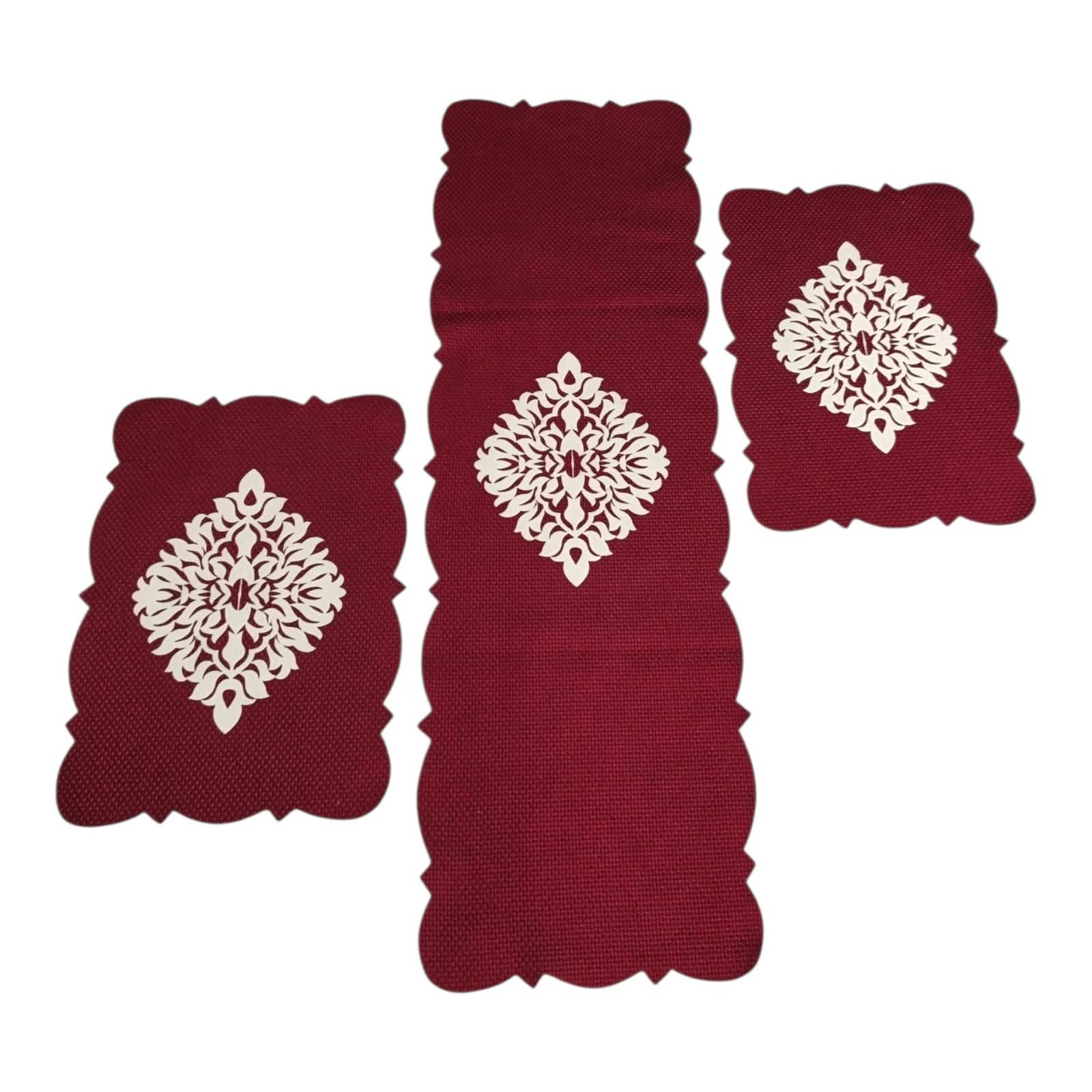 Maroon 3 PCs Table Runner Set Jute Fabric