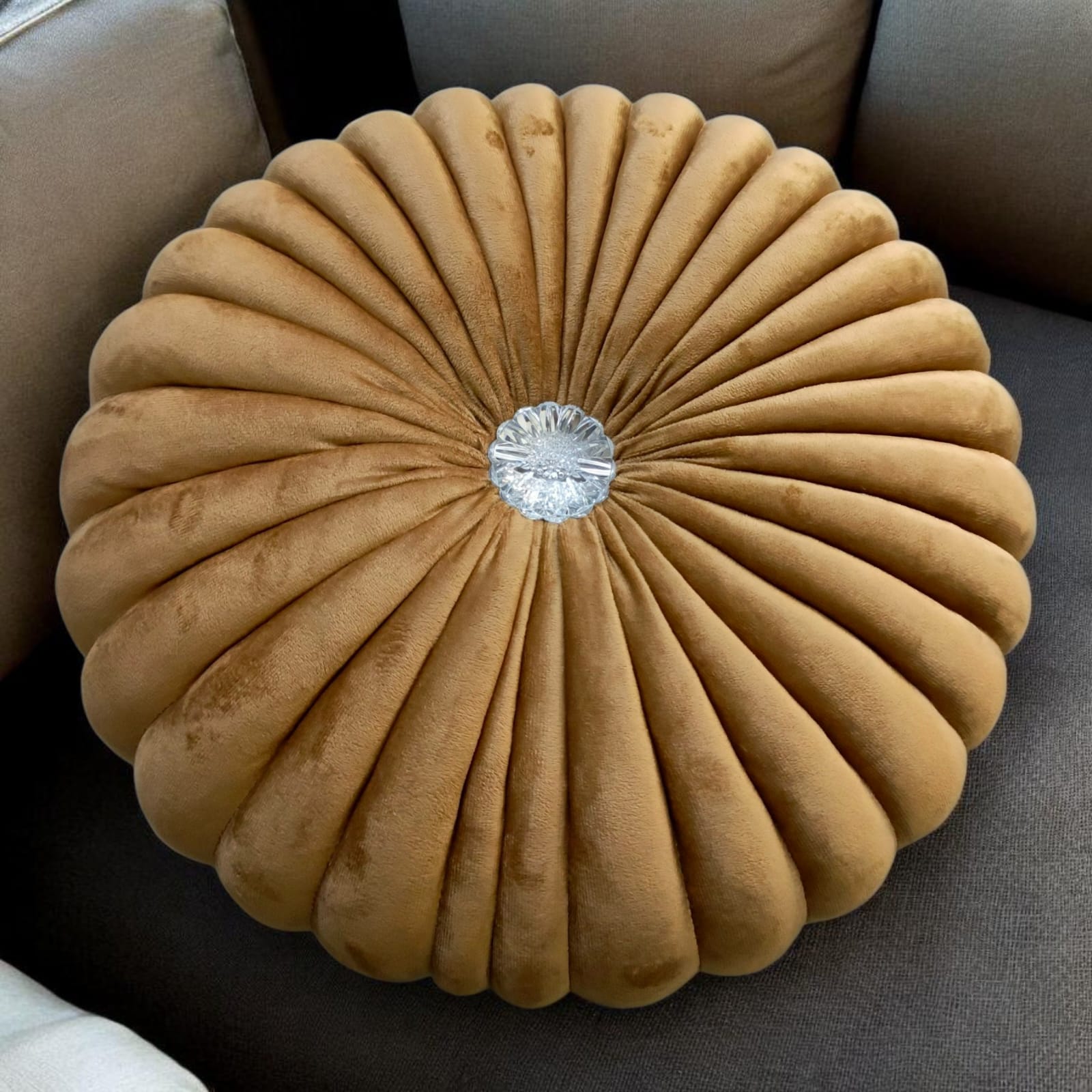 Luxury Round Cushion Musk Melon Design Velvet
