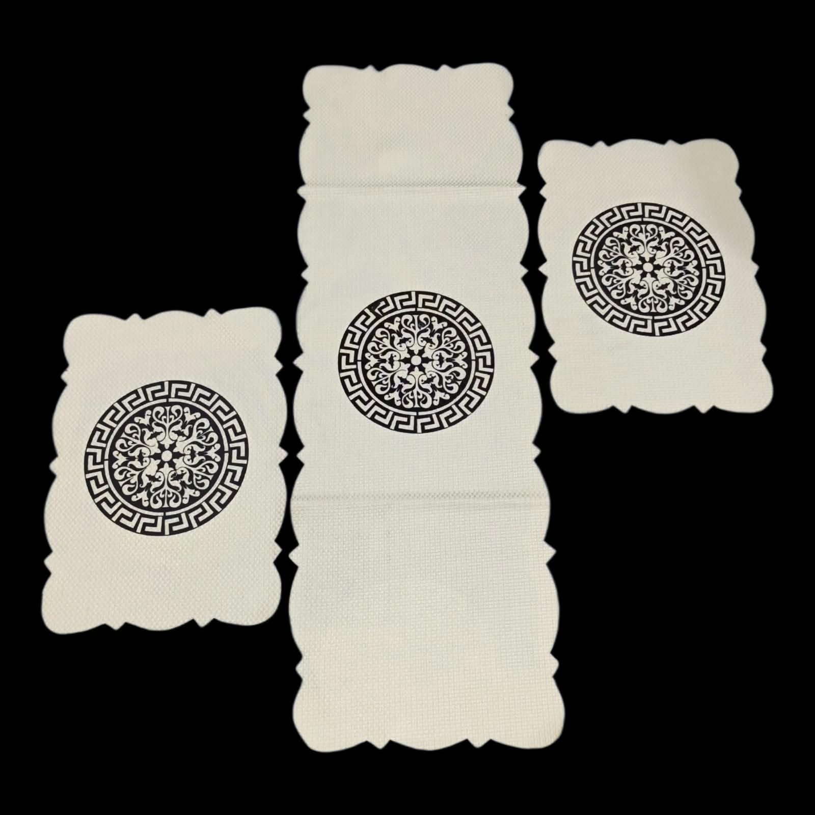 Off White 3 PCs Table Runner Set Jute Fabric