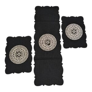 Black 3 PCs Table Runner Set Jute Fabric