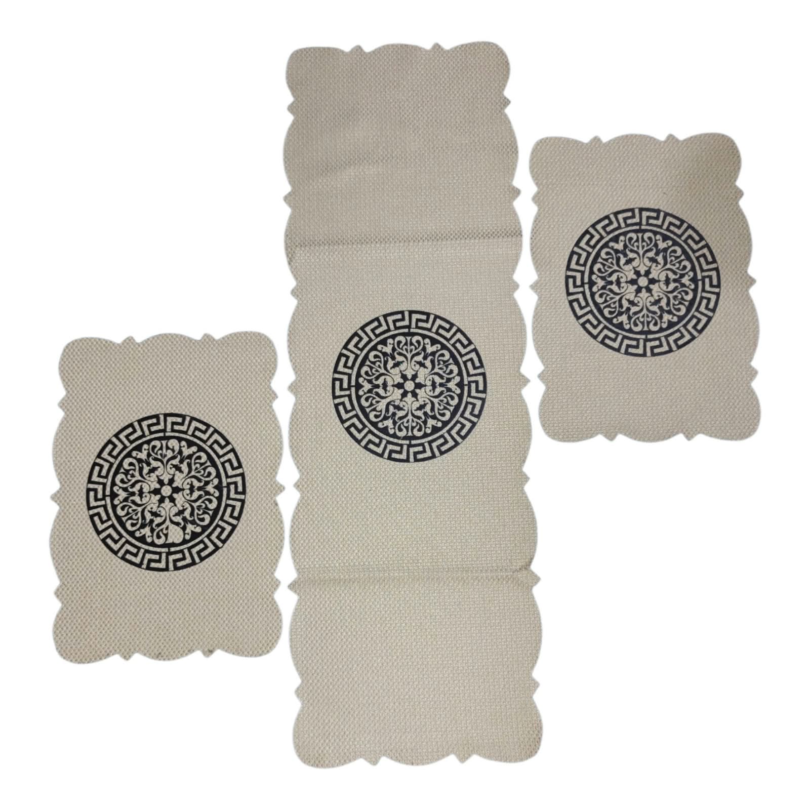 Off White 3 PCs Table Runner Set Jute Fabric