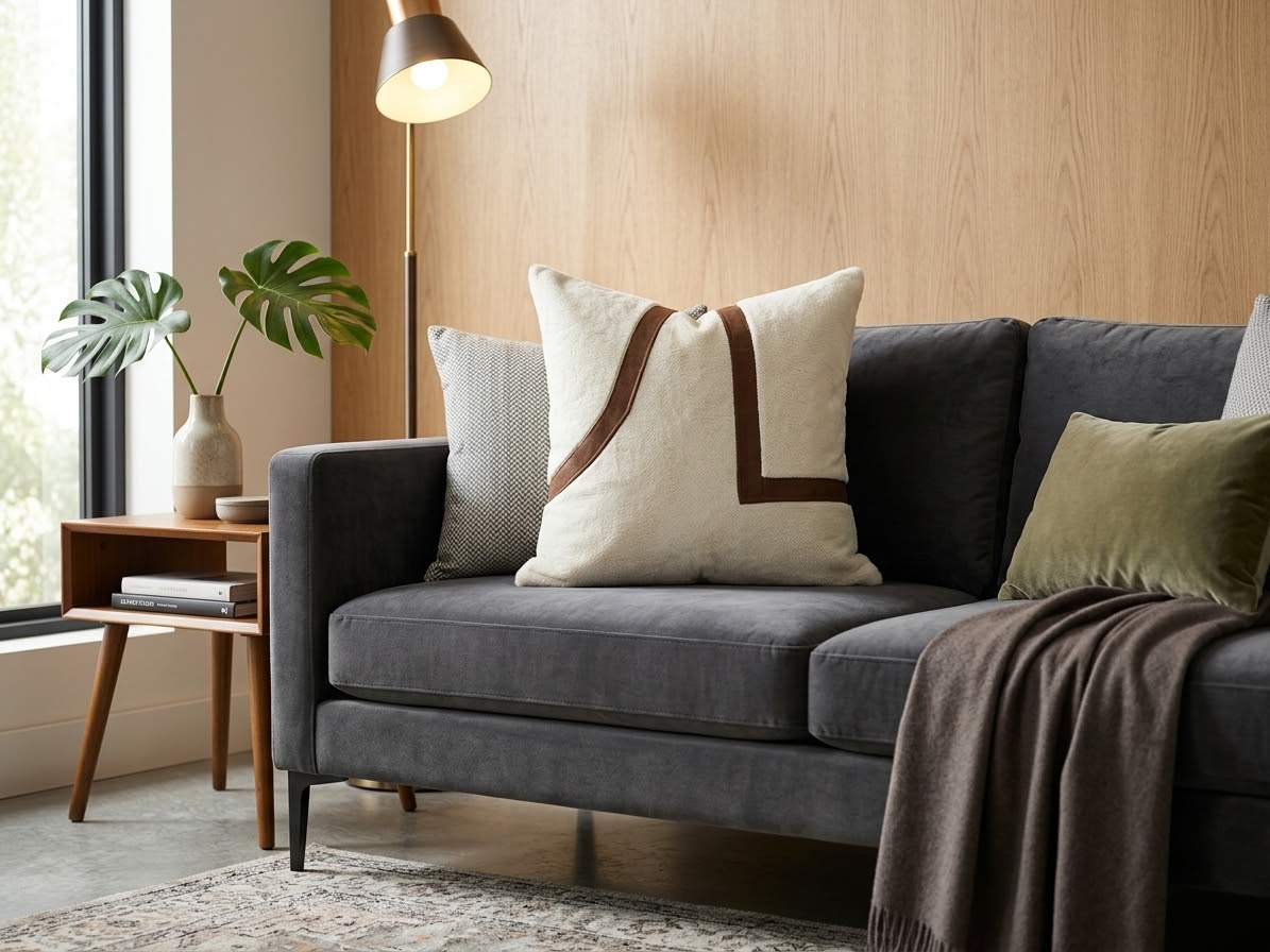 Modern Bouclé & Suede Patchwork Decorative Cushion Cover